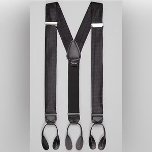 Mens Warehouse Black Silk Cross-Hatch Pattern 6-Button Y-Back Suspenders H26